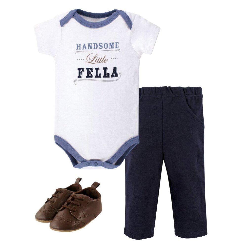 Little Treasure Bodysuit, Pant and Shoe Set, Handsome Fella 9-12Months